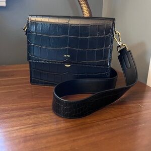 JW PEI Black Croc Embossed Shoulder Bag